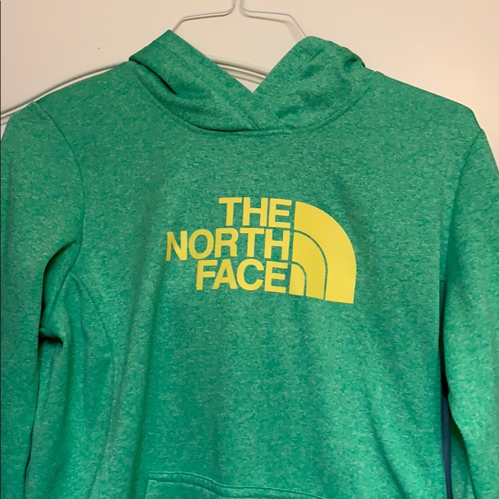 Green North face sweatshirt